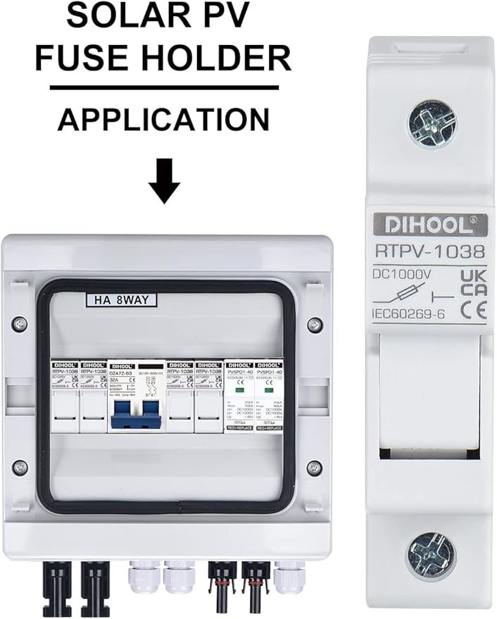 DIHOOL 25 Amp Inline Fuse for Solar Connector 4pcs Solar fuses Holder DIN Rail Solar Panel Fuse