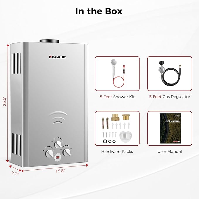 CAMPLUX Tankless Water Heater 4.22 GPM Propane Water Heater Gas 110000 BTU Outdoor Camping Water Heater Propane Shower Gray