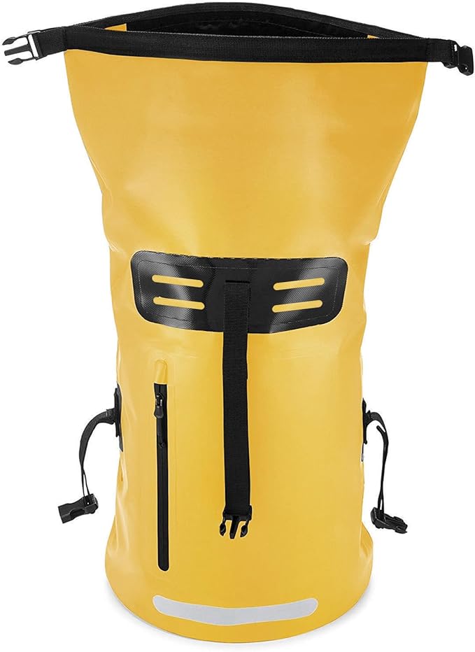 Drfeify Heavy Duty Dry Bag Backpack for Kayaking Boating SplashProof RollTop Bag for Quick Items MOLLE System Looping 35L PVC Black (Yellow)