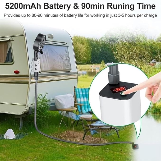 Portable Shower for Camping USB Rechargeable Portable Shower Pump with Digital Display Battery Powered Camping Shower Head for Outdoor Hiking Pets &amp Travel