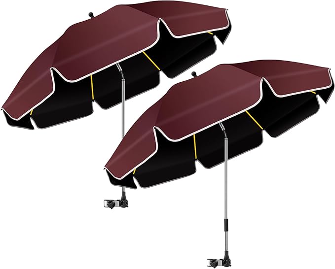 2Pack 48.8 inch Large Beach Umbrella with Clamp Sun Shade for Beach Chair 360°Adjustable UV Protection Golf Umbrella with Clip for Stroller Wheelchair Camping Chair