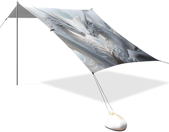 ALAZA White Dragons Magic Beach Tent Sun Shelter UPF50+ Protection Beach Shade Canopy w/ 4 Sandbags for Outdoor Camping Fishing Backyard Fun Picnic 10x9 ft