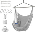 Gold Armour Hammock Chair Hanging Rope Swing Max 500lbs 2 Seat Cushions Included Hanging Chair with Pocket-Quality Cotton Weave for Superior Comfort &amp Durability (Gray)