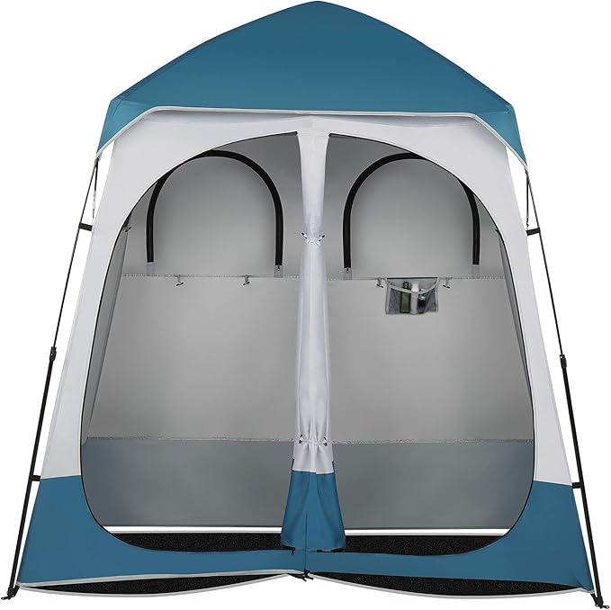 Pop Up Privacy Shower Tent Portable Double Outdoor Camping Shower Shelter Changing Room Instant Tent with 2 Rooms