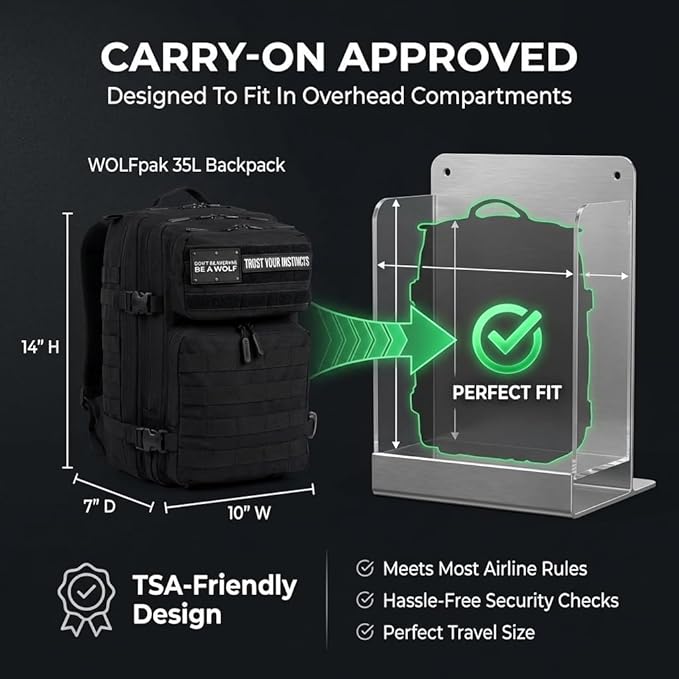 WOLFpak 35L Tactical Gym Backpack (Alpha Black) Durable 1000D Waterproof Oxford Material with MOLLE Webbing Laptop Pocket &amp Dual Cup Holders Durable Fitness/Travel/Military Daypack