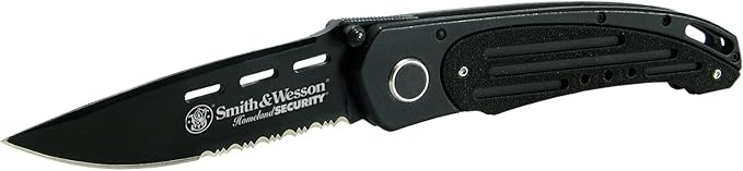 Smith &amp Wesson Homeland Security SW480BS 8.1in S.S. Folding Knife with a 3.4in Serrated Drop Point Blade and Aluminum Handle for Tactical Survival and EDC