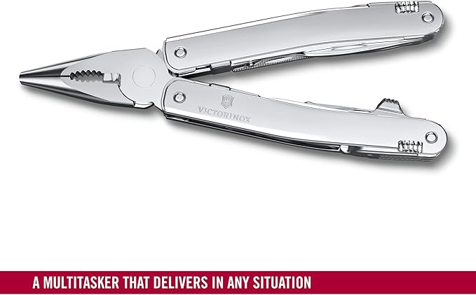 Victorinox Swiss Tool Spirit MX Swiss Army Knife 24 Function Swiss Made Multitool with Large Blade Pliers and Wire Cutter - Silver with Nylon Pouch