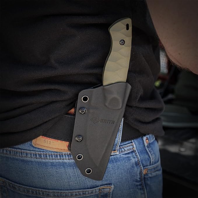 GRITR Scout Fixed Drop Point Blade Full Tang Knife with Ambidextrous Kydex Belt Sheath for Outdoor Camping Hiking Hunting Fishing Survival | EDC Tactical Gear for Men &amp Women