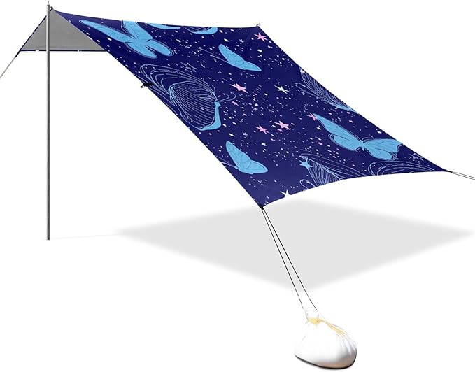 Beach Canopy with Windproof Ropes &amp Sandbags Beach Tent Sun Shade Sun Shelter for Camping Trips Fishing Backyard Fun or Picnics Butterfly