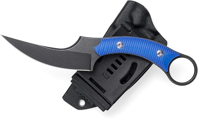 Fixed Blade Knife D2 Steel Blade and G10 Handle Utility Claw EDC Knife for Outdoor Survival Hiking Camping with Kydex Sheath OK1220 (Blue)