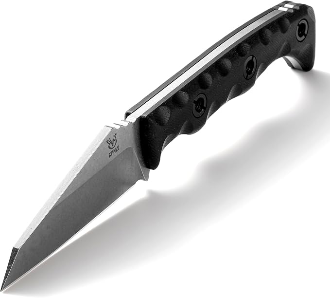 EDC Fixed Blade Knife 14C28N Steel Blade G10 Handle 3 Blade 7.3 Overall Carbon Fiber Sheath Outdoor Hunting Knife (Black)