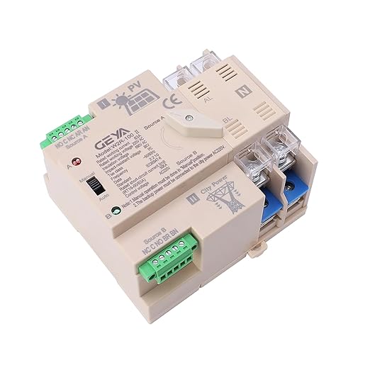 on-Grid Photovolatic Power Automatic Transfer Switch Din Rail 2P 63A AC220V ATS PV Solar System Power Generator Transfer Switch Use (ATS-2P-63A-220VAC-Solar)