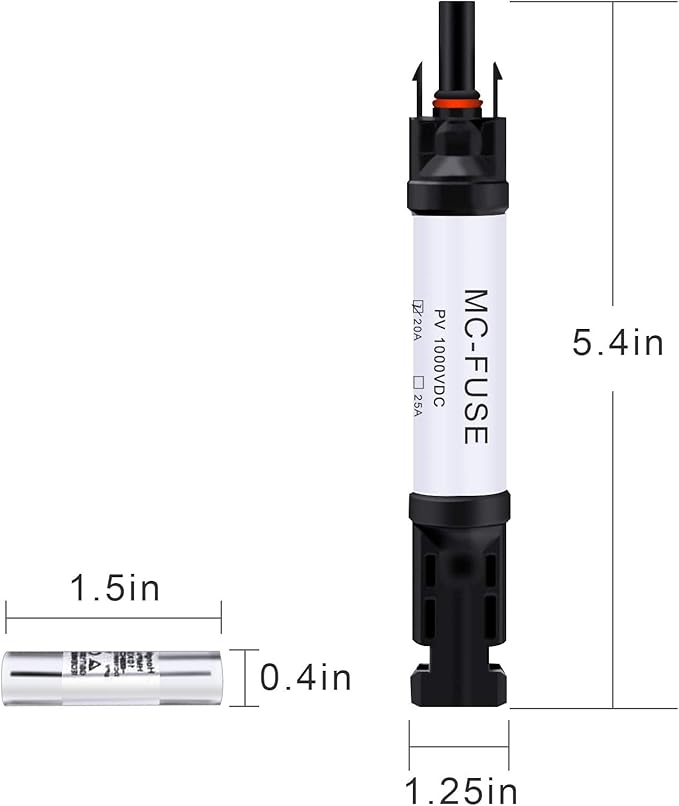 20A in-line Solar Fuse Holder Connector IP68 Waterproof 1000V Solar Fuse Holder 20A Male and Female Connector Waterproof in-Line Solar Fuse Holder (2 fuses + 1 Fuse Holder) (20A 1PC)