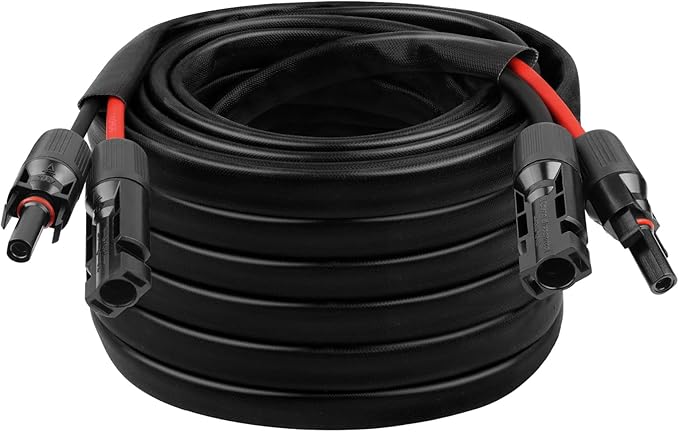 10AWG Solar Cable - 50FT Solar Panel Extension Cord 10 Gauge PV Wire with Flame Retardant Protective Sleeving Female &amp Male Waterproof Connector for RV Photovoltaic Systems Solar Panels (50 Feet