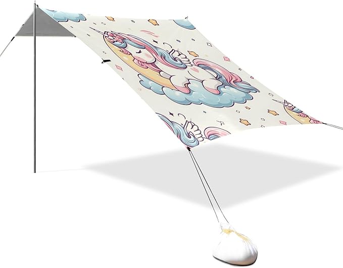 ALAZA Cute Unicorn Pegasus Sleep Vector Pony Cartoon on Moon Beach Tent Sun Shelter Portable Canopy Sunshade for Outdoor Camping Picnics Backyard Fun 10x9 ft