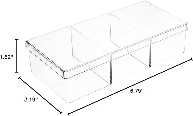 Pioneer Plastics 182C Clear Rectangular Plastic Container with Dividers 6.75 W x 3.1875 D x 1.625 H Pack of 4