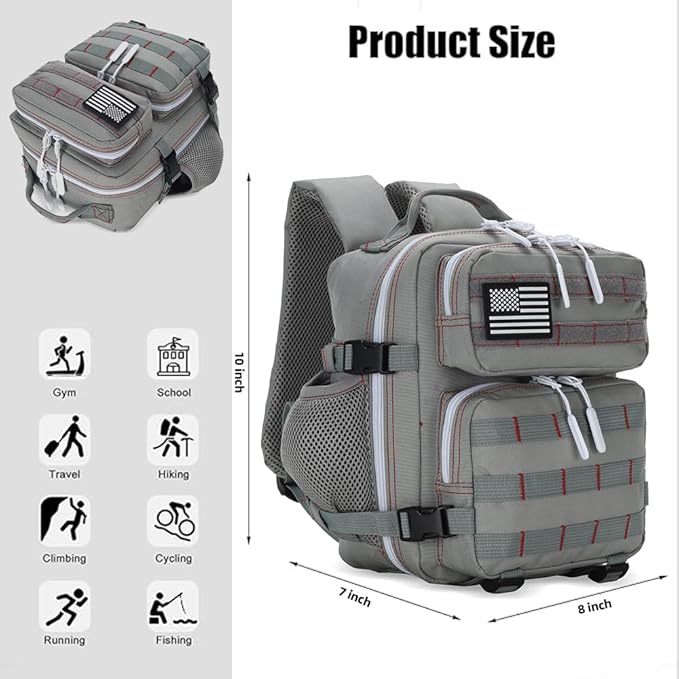 9L Mini Tactical Backpack for Men and Women Tactical Backpack Small for Hiking Small Tactical Bag（Grey Red）