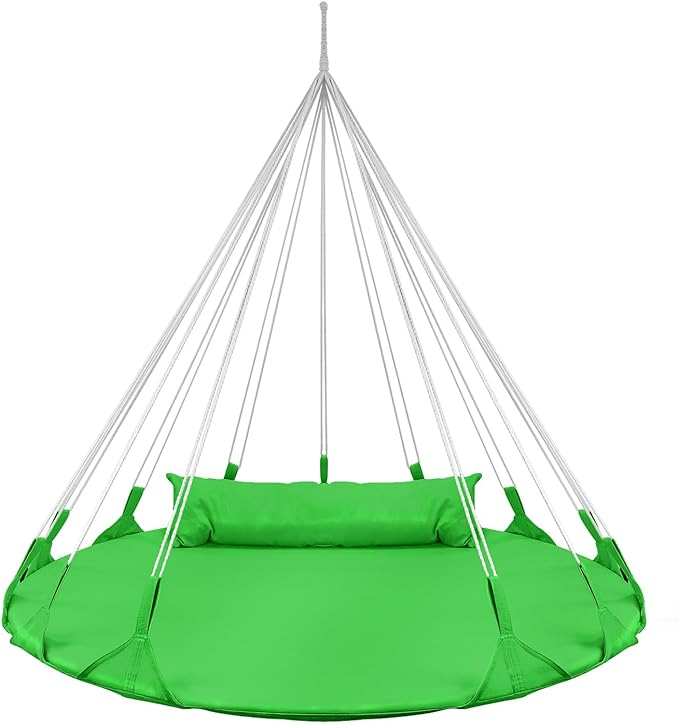 Sorbus 56 Stylish Hanging Swing Nest - Premium Cotton Double Hammock Daybed Saucer Swings Lounger - 264lbs Spinner Swing w/Pillow - Easy Setup Sturdy Tree Swing - for Indoor/Outdoor Travel - Green
