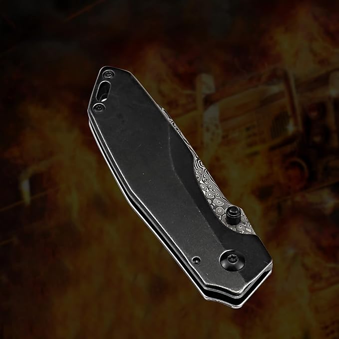 Father‘s Day Mother‘s Day &amp Birthday Gift for Him Her: ALBATROSS 7 EDC Pocket Knife - VG10 Damascus Steel Blade Liner Lock Retro Blackwash Handle Belt Clip &amp Gift Box | Folding Design for
