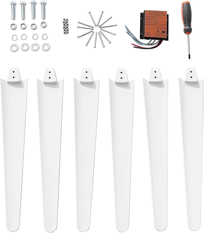 800W Horizontal Wind Turbine Generator 12V 24V Output 6 Blade Nylon 3 Phase AC Generator Built In Controller for Home Yard Farm RV Off Grid Use 1.0m/s Low Wind Start Power White