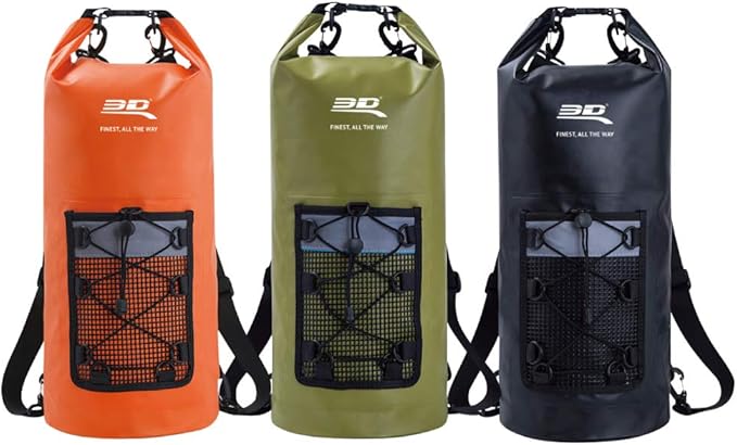 3D MAXpider Roll Top Dry Bag Backpack 10L Waterproof Lightweight Floating Marine Drybag - Detachable Straps Mesh Front Pocket - Travel Hiking Fishing Swimming Boating Kayaking Camping (Orange)