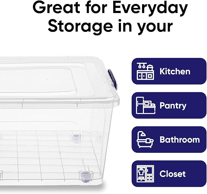 Superio Storage Bins with Lids Clear Plastic Containers for Organizing Stackable Totes BPA Free Odor Free Organizer Boxes for Home and Dorm (2 Pack 60 Quart)