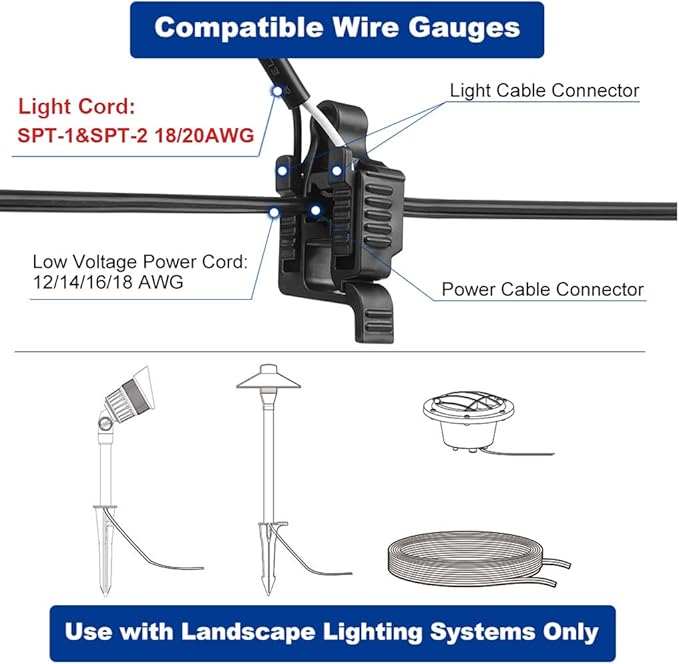 Low Voltage Landscape Wire Connectors 12-18 Gauge UL Listed Low Voltage Cable Connector Outdoor Lighting Connectors for Landscape Lighting/Pathway Light/Spotlight Pack of 10