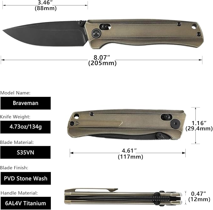 CMB Braveman EDC Knife Folding Pocket knife with Clip for Men and Women Crossbar Lock Knife with S35VN Steel Blade Titanium Handle for Outdoors Camping Hiking-CMB-17 (CMB-17C)