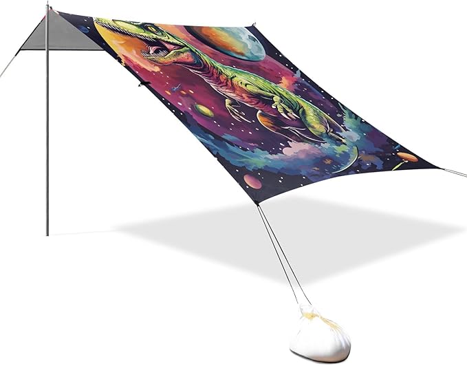 ALAZA Colorful Space Planet Dinosaur Beach Tent Sun Shelter Portable Canopy Sunshade for Outdoor Camping Picnics Backyard Fun 10x9 ft