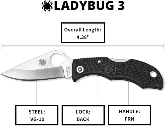 Spyderco Ladybug 3 Lightweight Folding Knife 1.9 VG-10 Steel Blade PlainEdge FRN Handle Black - LBKP3