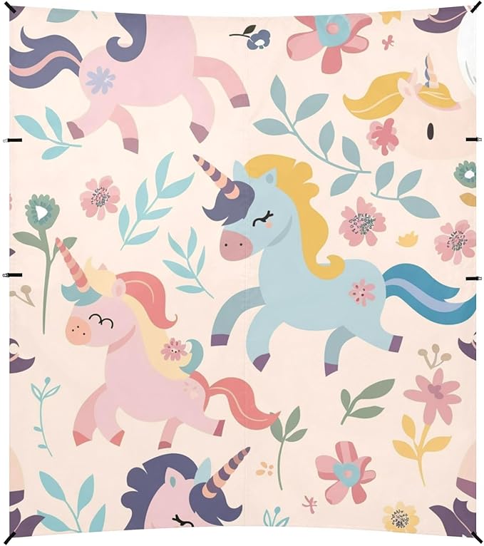 ALAZA Cute Unicorns on Floral Beach Tent Sun Shelter Portable Canopy Sunshade for Outdoor Camping Picnics Backyard Fun 10x9 ft