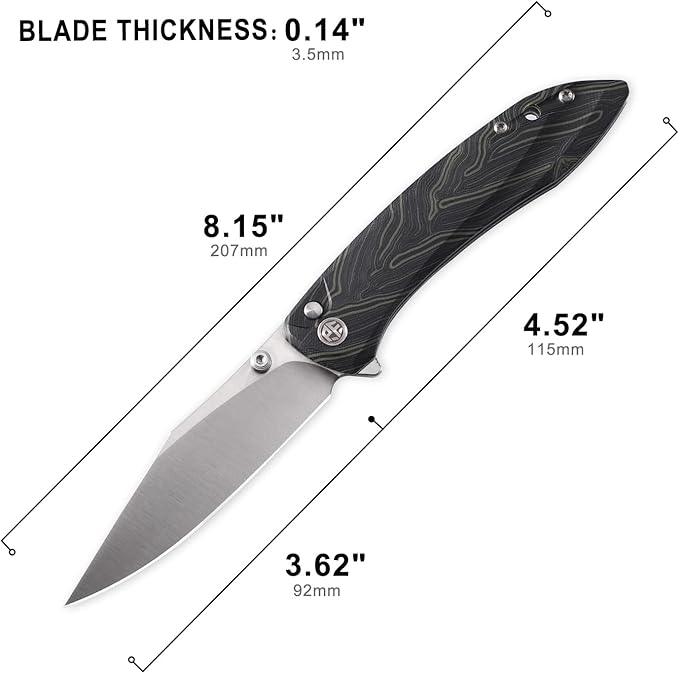 Petrified fish PFE08 Grow Folding Knife3.62 K110 Satin Blade 3.8oz G10 Handle Button Lock Pocket Knife for EDC (Green G10)