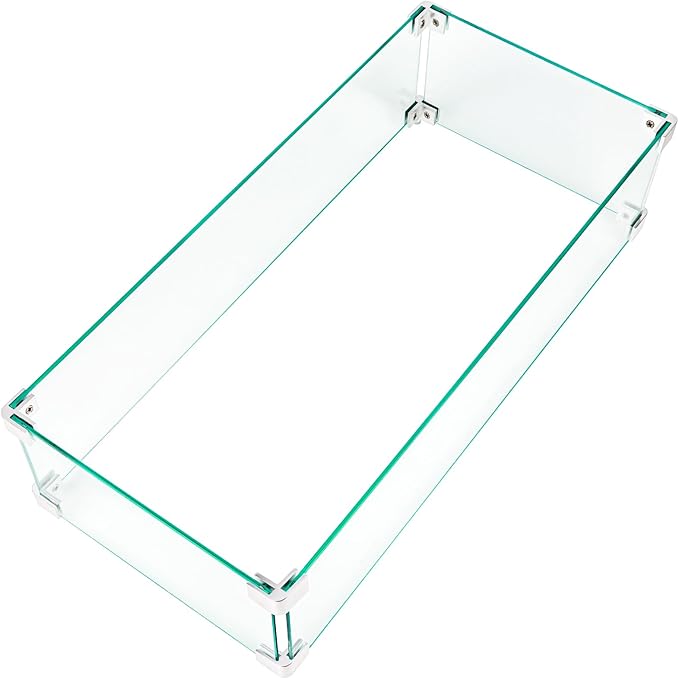 Fire Pit Glass Wind Guard 29''L x 13''W x 6''H Inch Wind Guard Rectangle 4pcs Clear Tempered Glass 0.3’’ and 8pcs Hardware Connectors Fire Accessory for Propane Gas Firepit Outdoor Use