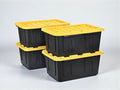 Heavy-Duty Storage Tote with Lid Black and Yellow 27 Gallon 30.6 W x 20.6 D x 14.3 H (4 PACK)