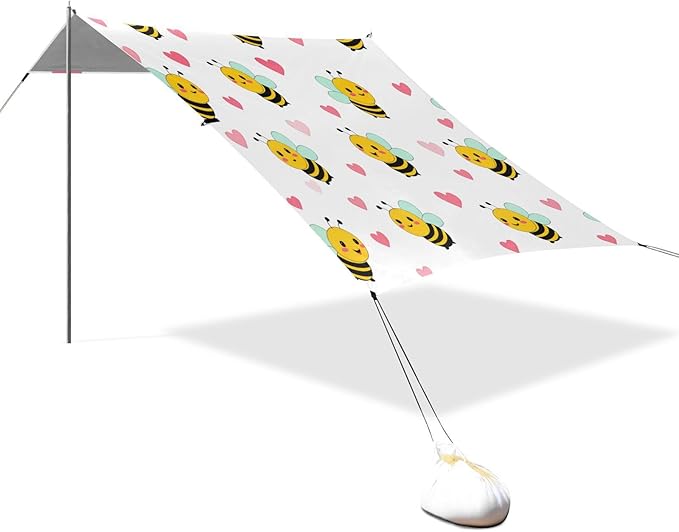xigua Bees Beach Tent Sun Shelter with Carrying Bag - Silver Coated Oxford Fabric Beach Canopy for Beach Camping Fishing - Includes Windproof Ropes Sandbags &amp Stakes