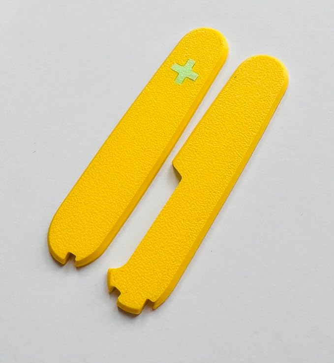 Replacement Covers For Victorinox Scales Plus 91mm Plastic Handles With Toothpick Tweezers And Ballpoint Pen Glowing Cross (Yellow)