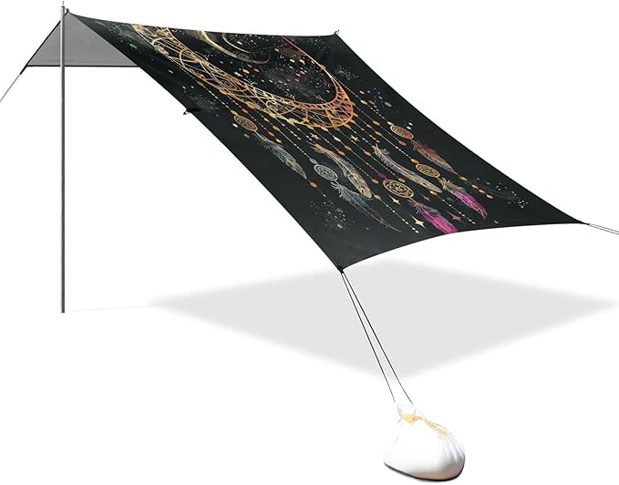 ALAZA Rtro Dreamcatcher Design Bundle Moon Beach Tent Sun Shelter Portable Canopy Sunshade for Outdoor Camping Picnics Backyard Fun 10x9 ft