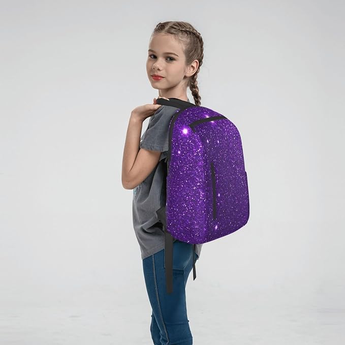 Backpack Travel or Work Bookbag purple Glitter Sparkle texture Laptop Daypacks