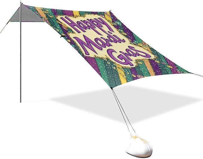 Mardi Gras Carnival Tie Beads Tie Beach Tent UPF50+ Protection Easy Setup Portable Sun Shelter with Sand Shovel for Camping Picnics Backyard &amp Fishing