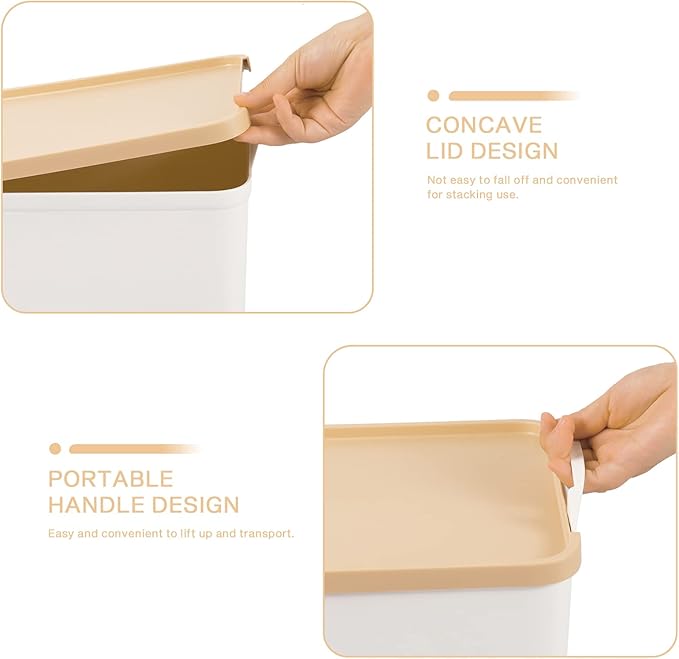 ANMINY 5PCS Plastic Storage Bins Containers with Lids Large Storage Organization Bins Boxes Lidded Plastic Storage Baskets for Closet Shelves Desktop Wheat Lids 2M + 3S