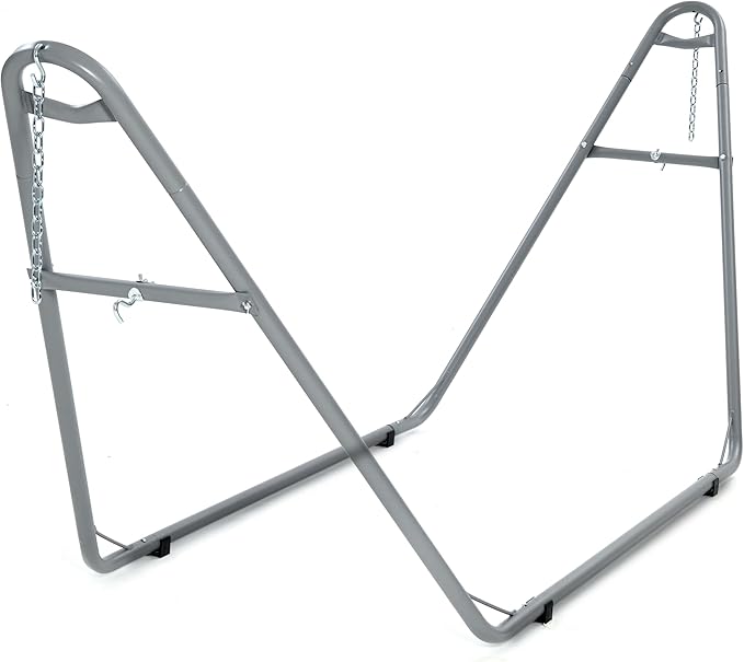 gafete Universal 2 Person Hammock Stand Only 600 lbs Capacity Fits 9 to 14ft Hammocks Adjustable Double Heavy Duty Powder-Coated Steel Stand for Outside Multi-Use (Gray)
