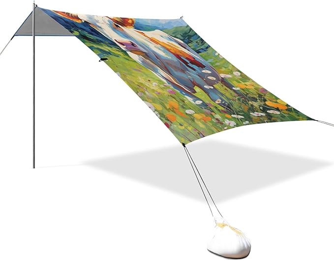 ALAZA Cow Green Meadow Summer Beach Tent Sun Shelter Portable Canopy Sunshade for Outdoor Camping Picnics Backyard Fun 10x9 ft