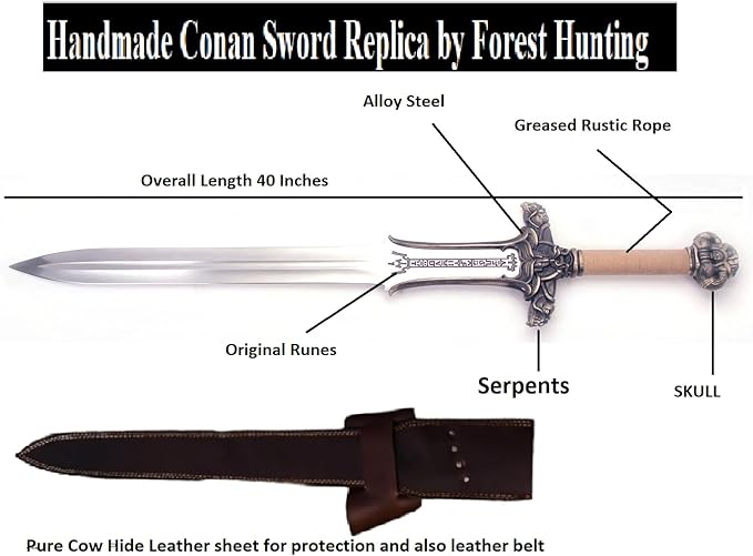 Conan The Barbarian Sword42 '' Handmade Atlantean Swords 1095 Carbon Steel Brass Fittings Full Tang Cow Hide Leather Sheath Viking sw0rd of King 7.5 lbs Gifts for Men (Conan Atlantean Sword)