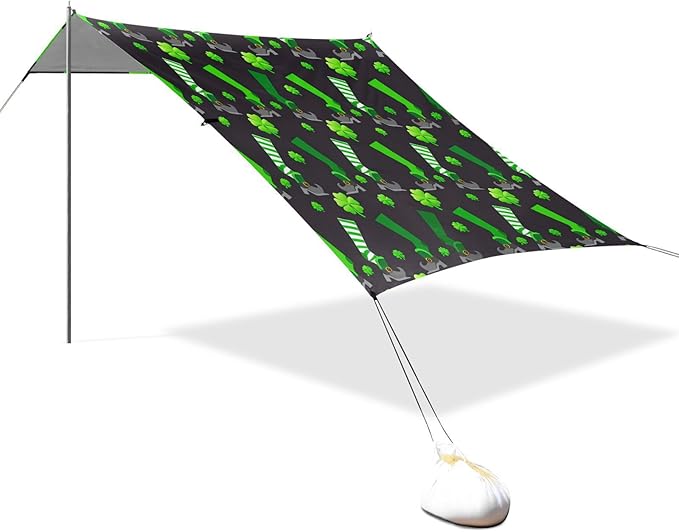 Beach Canopy with Windproof Ropes &amp Sandbags Beach Tent Sun Shade Sun Shelter for Camping Trips Fishing Backyard Fun or Picnics St. Patrick's Day