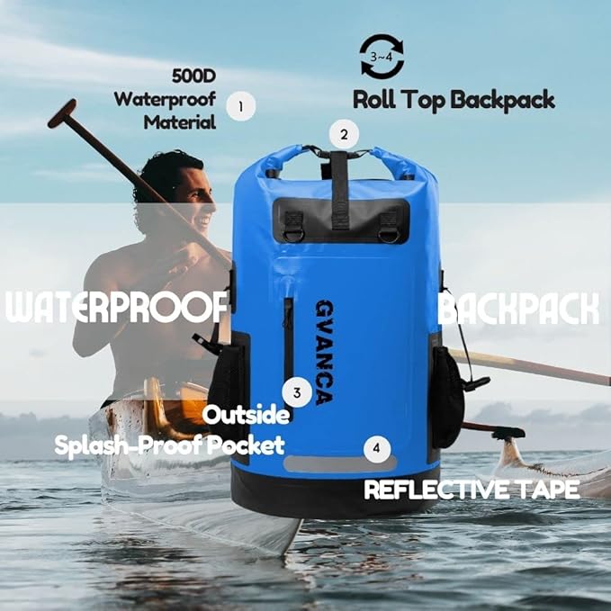 Waterproof Roll Top Kayak Backpack Floating Outdoor Dry Sack Boating Sailing Canoeing Rafting Fishing Camping 35L Blue