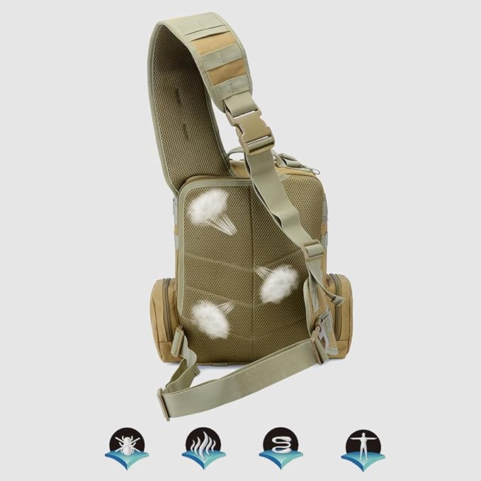 Tactical Shoulder Sling Bag Small Outdoor Crossbody Chest Pack for Men Traveling Trekking Camping Daypack (Military Green)