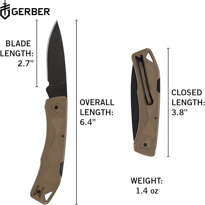 Gerber Gear LST Ultra - Lightweight EDC Knife - Survival Tactical Tool for Hiking Camping &amp Outdoor - Compact Folding Pocket Knife - Stainless Steel Blade - Made in USA - Coyote Brown