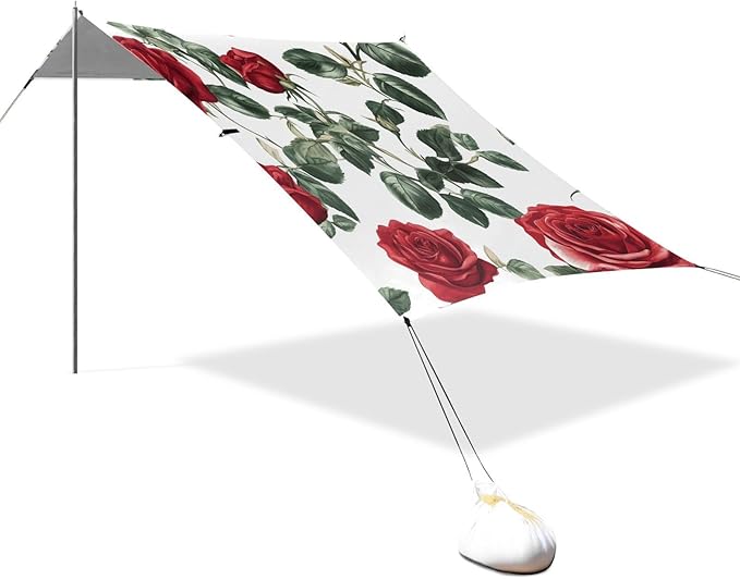 ALAZA Beautiful Red Roses Beach Tent Sun Shelter Portable Canopy Sunshade for Outdoor Camping Picnics Backyard Fun 10x9 ft