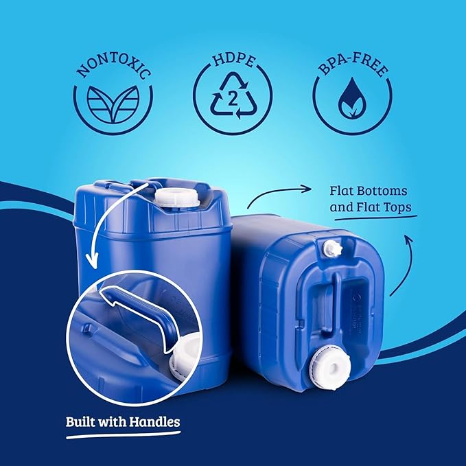 5-Gallon Stackable Water Storage Containers Emergency Water Storage for Camping and Disaster Preparedness 20 Gallons