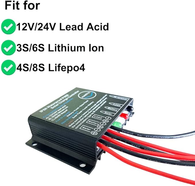12V 24V 20A IP68 Waterproof Solar Charge Controller Lithium ion Lifepo4 Lead-Acid Battery Regulator with IR Remote Controller